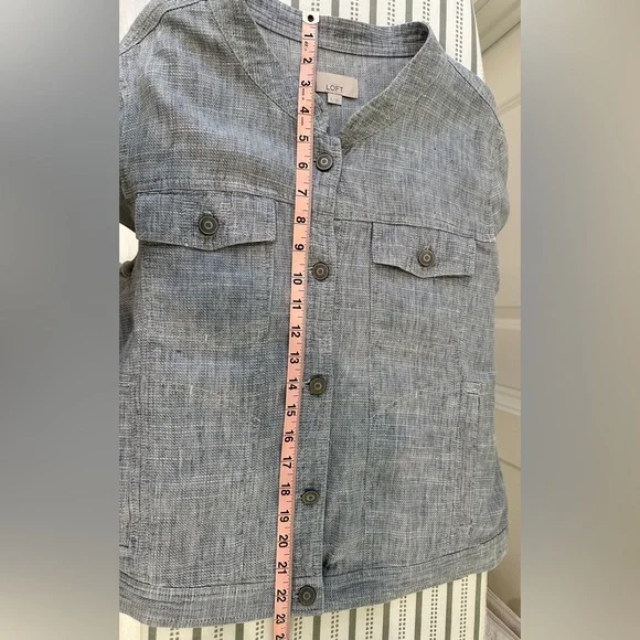 Jean jacket style Loft linen and cotton jacket with wide 3/4 sleeves. Size XL. - Picture 5 of 7